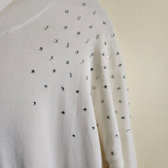 DG2 Diane Gilman NWT White Rhinestone Embellished Turtleneck Sweater Size 1X - Picture 4 of 7